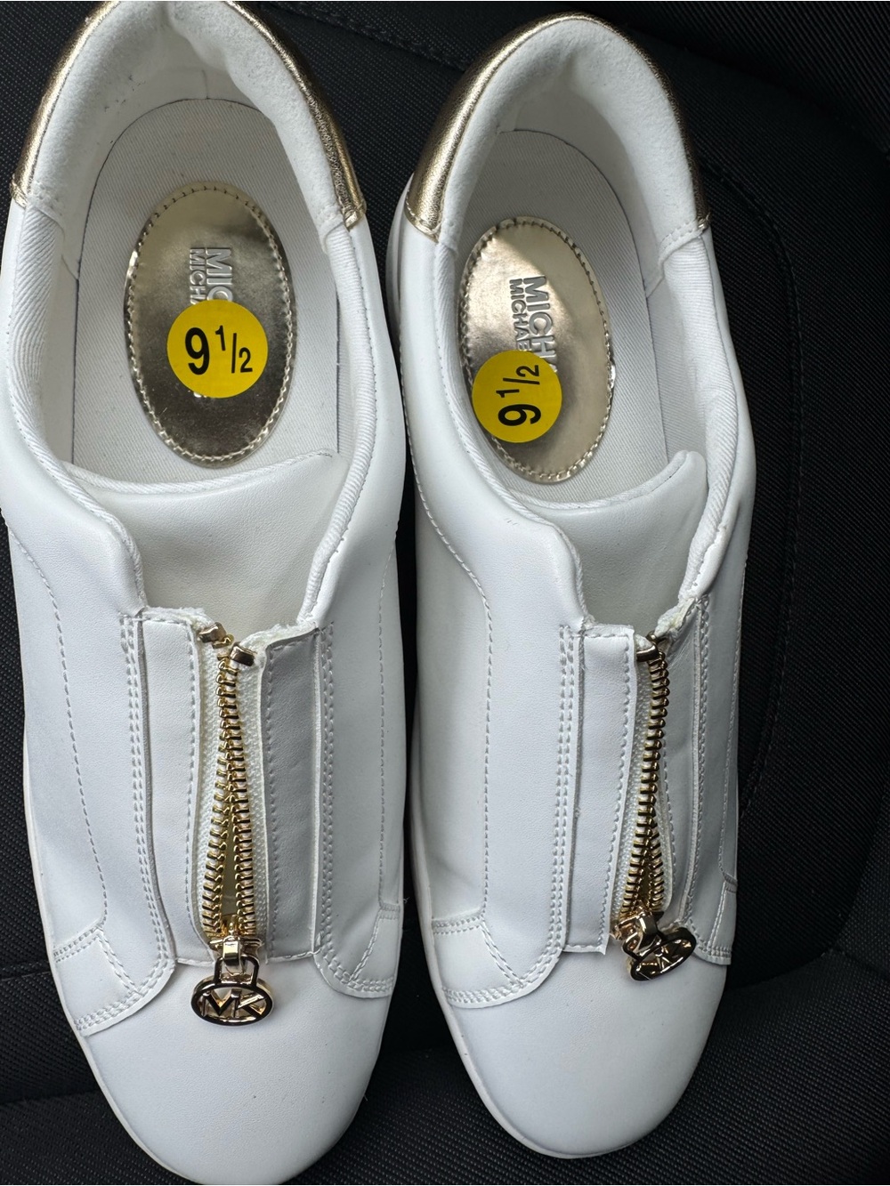 Michael Kors White Sneakers with Gold Zip Accent